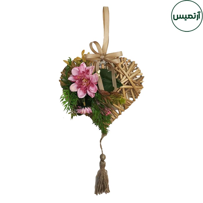 حلقه آویز گل مصنوعی چوبی 2 حلقه آویزگل مصنوعی چوبی صورتی