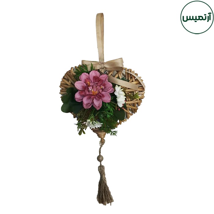 حلقه آویز گل مصنوعی چوبی سرخابی