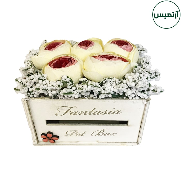 باکس گل مصنوعی بزرگ چوبی 5 باکس گل مصنوعی بزرگ چوبی سفید