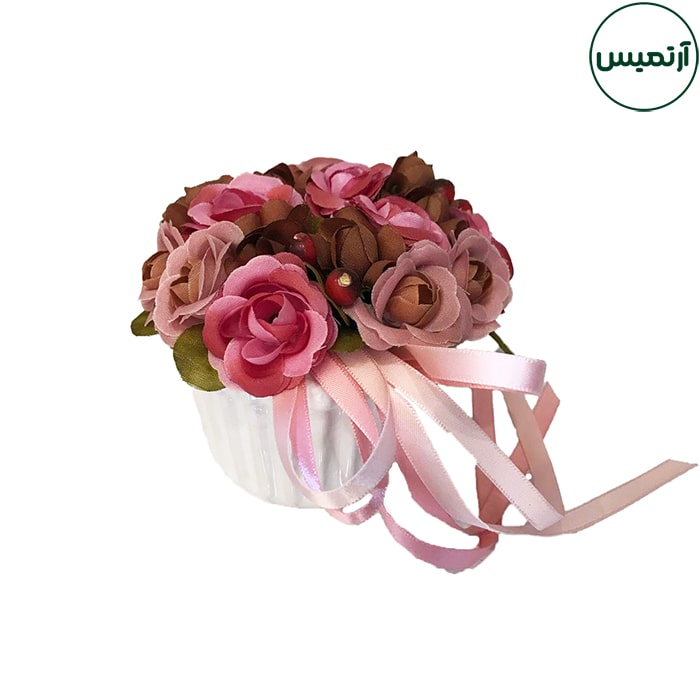 گلدان گل مصنوعی رزمینیاتوری 2 گلدان گل مصنوعی رزمینیاتوزی قهوه ای صورتی