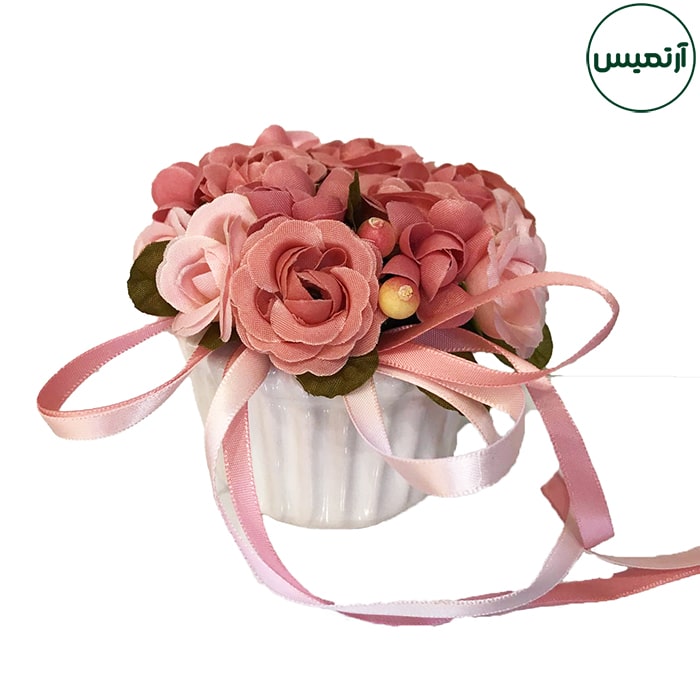 گلدان گل مصنوعی رز مینیاتوزی صورتی