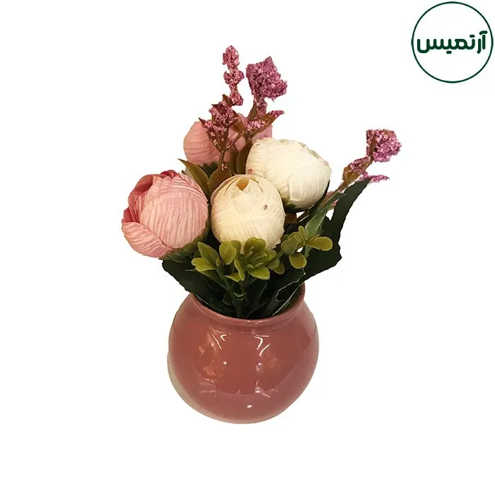 گلدان گل مصنوعی رزکوچک مدل فندقی