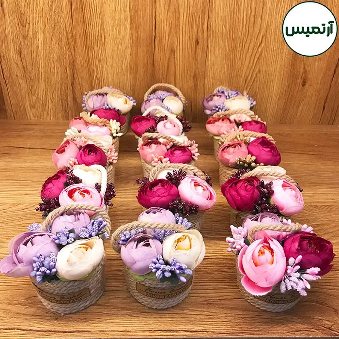 گل مصنوعی سبد رزآنومان کوچک ۱۵عددی