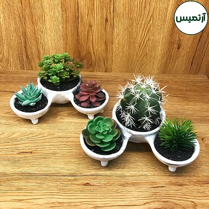 کاکتوس مصنوعی مدل گلدان۳تایی پایه دارپک۲عددی