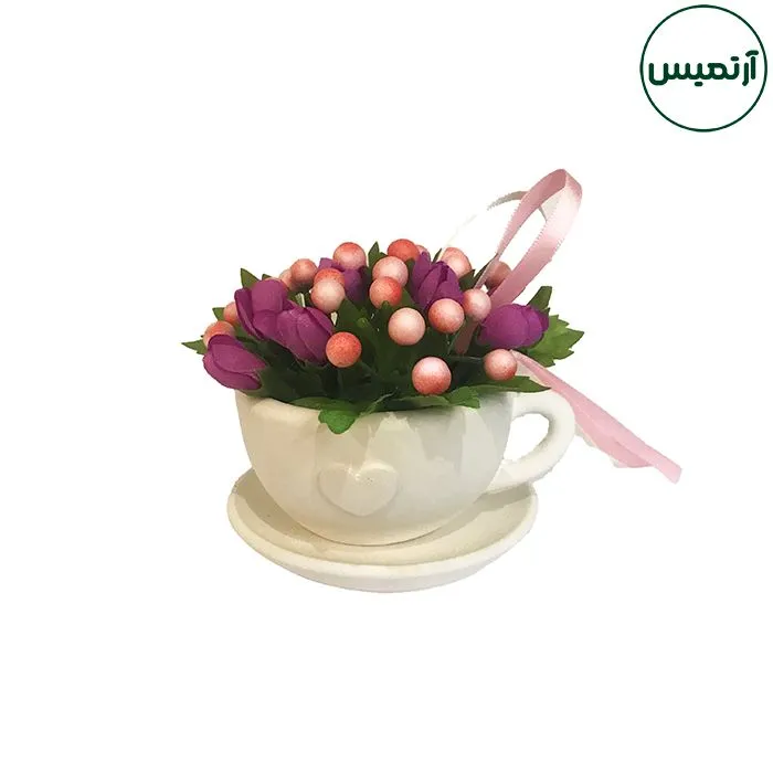 گل مصنوعی مدل گلدان فنجان کاراکاس
