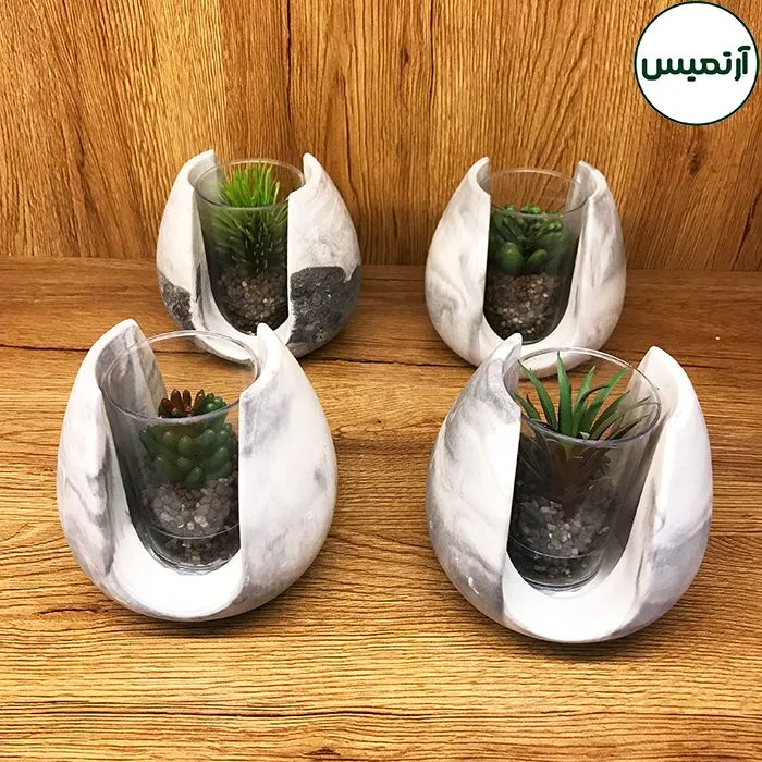 کاکتوس مصنوعی گلدان تراریوم ۵ عددی