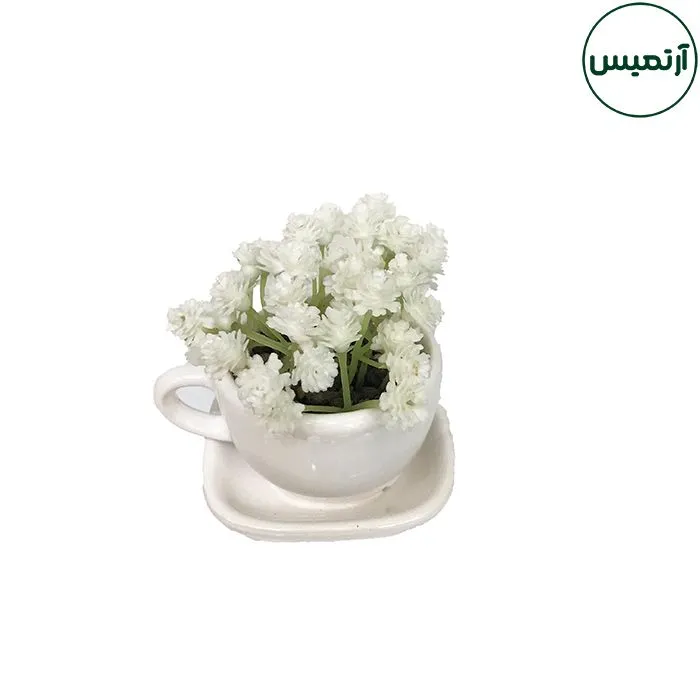 گل مصنوعی شکوفه عروس مدل گلدان فنجان