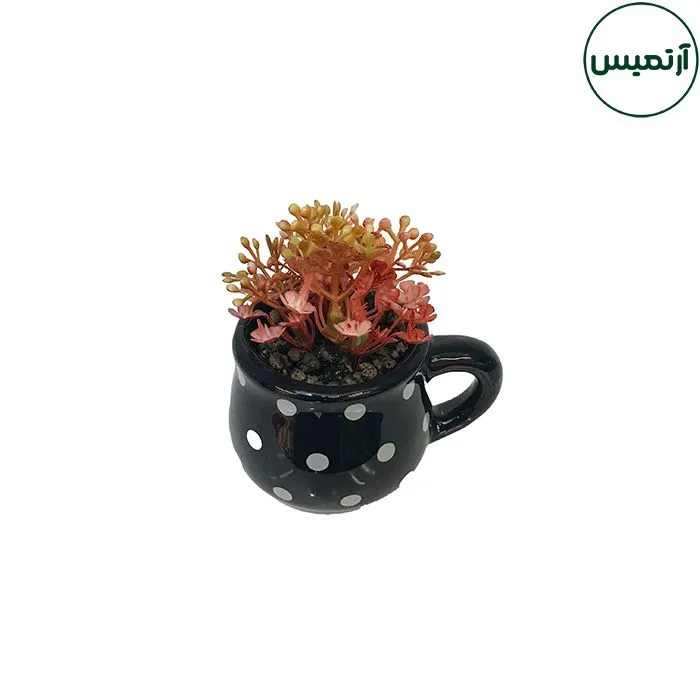گل مصنوعی پاییزی گلدان فنجان خالدار