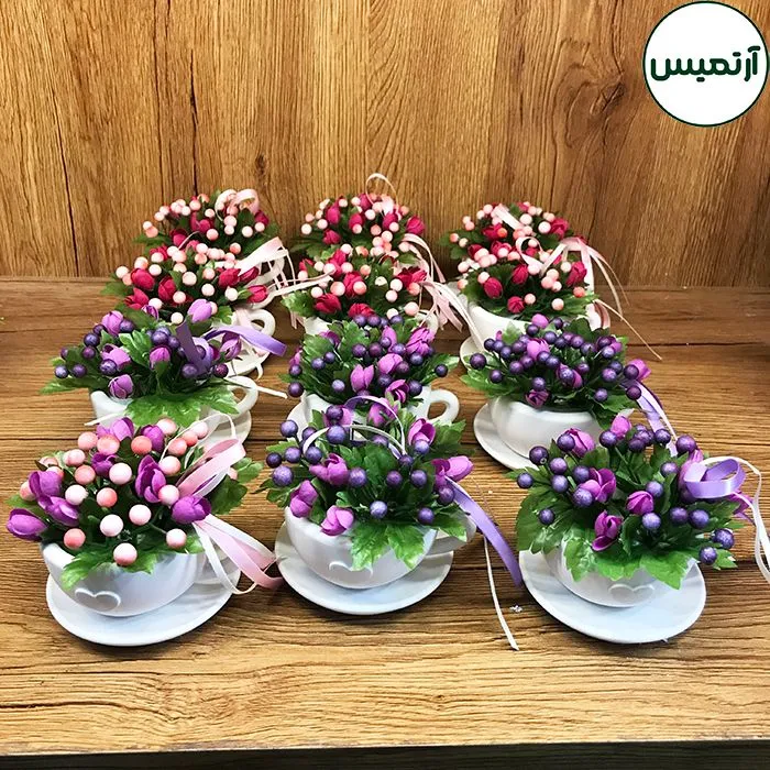 گل مصنوعی گلدان فنجان کاراکاس۱۲عددی