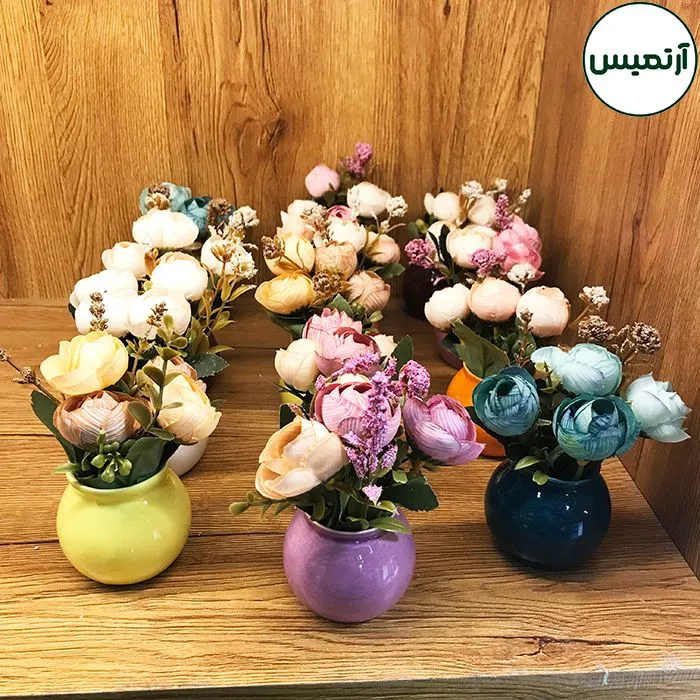 گلدان گل مصنوعی رزکوچک فندقی ۱۴عددی