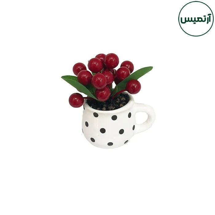 گل مصنوعی بلوبری مدل گلدان فنجان